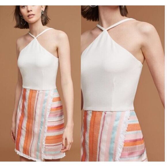 Hutch Dress 4 Kalyn Halter Fringe Skirt Ivory Embroidered Stretch Anthropologie - Picture 1 of 10